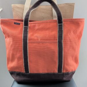 Lands' End Orange Large Canvas Zip-Top Tote EUC